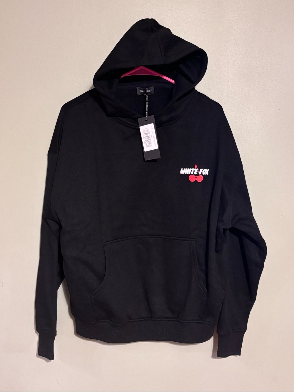 White Fox Sports Club" hoodie cherry graphic on the back NWT xs/s